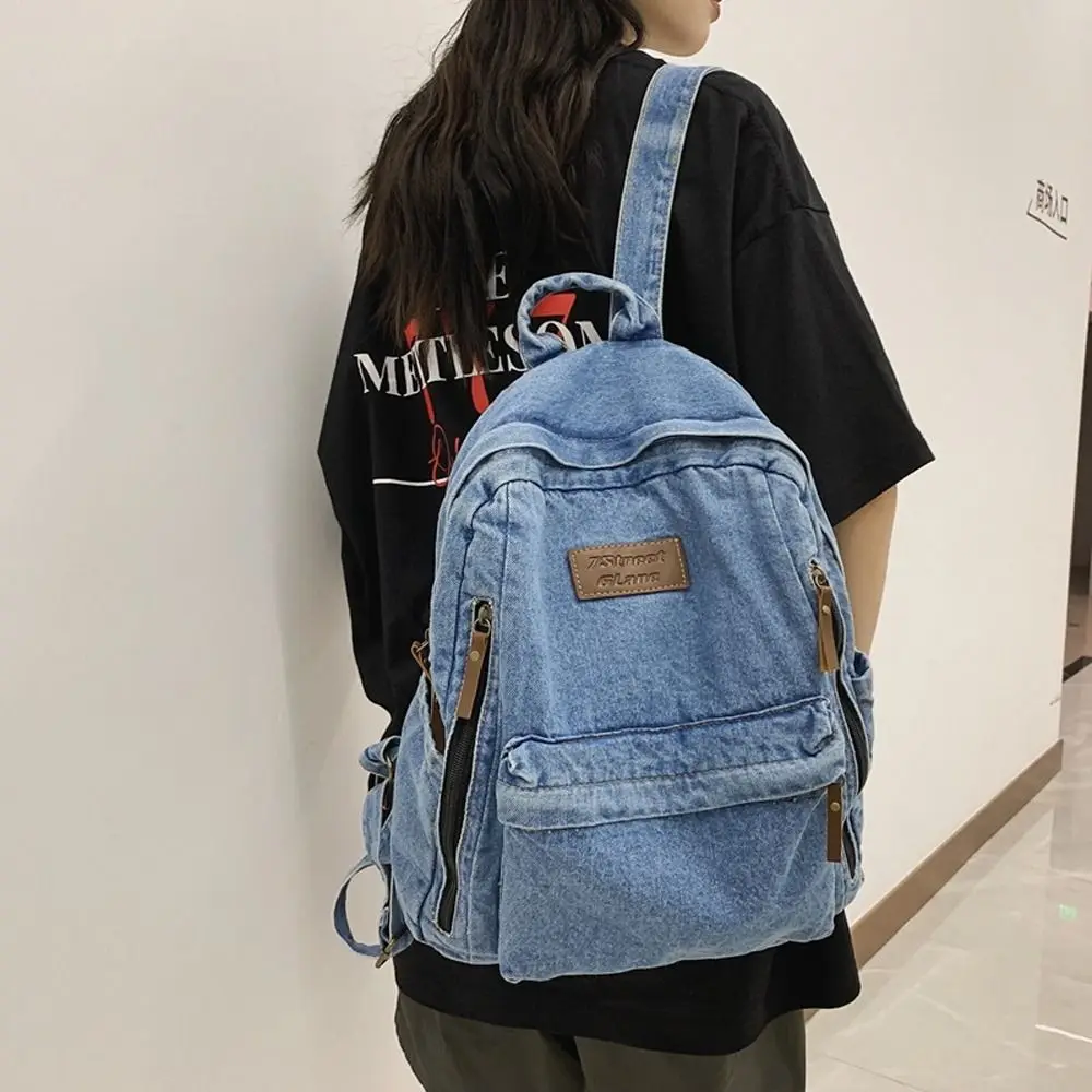 

Travel Multi Pockets Denim Backpacks Shoulder Bag Large Capacity Cowboy Schoolbags Rucksack Casual Student Jeans Bag Student