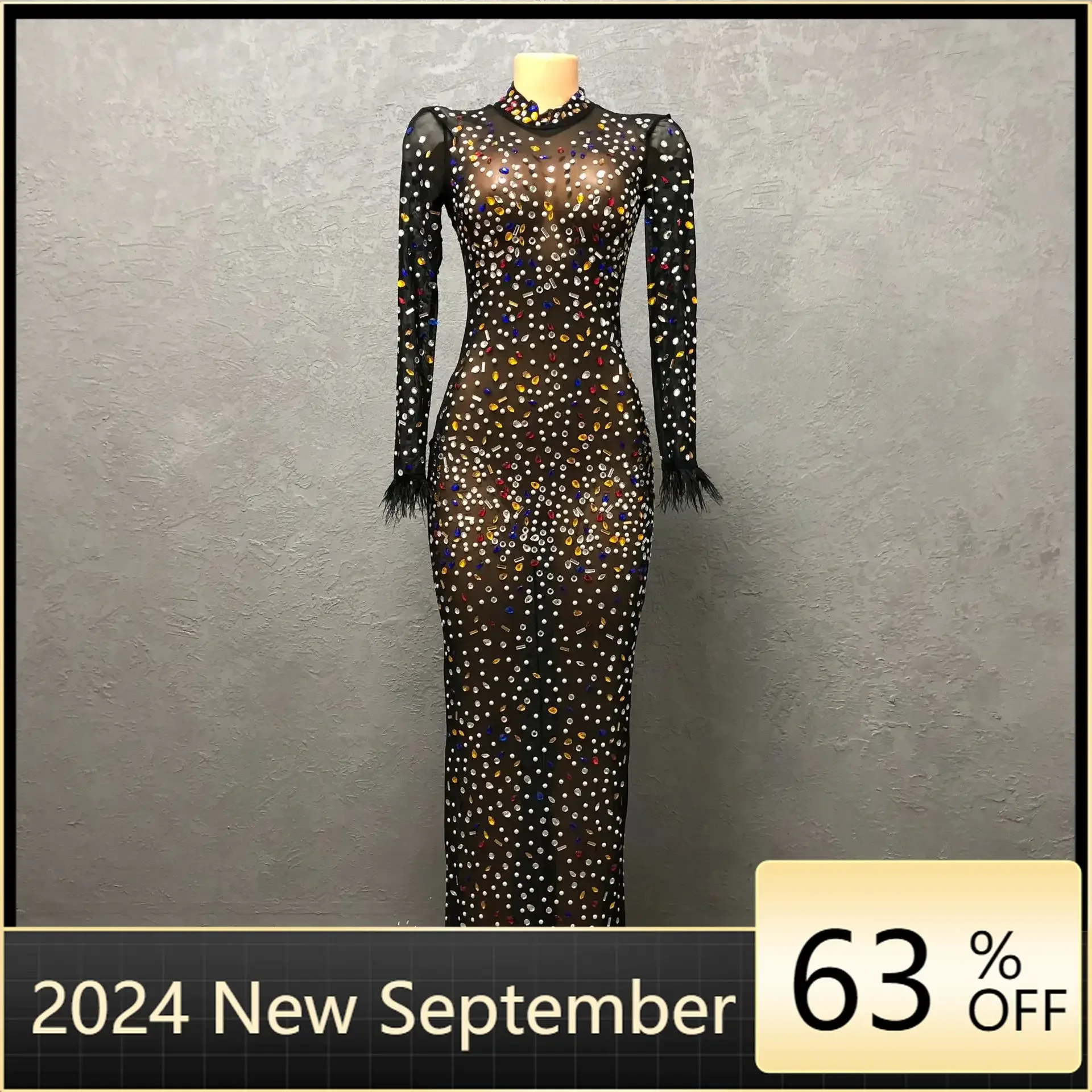 

Sexy Elastic Mesh African Dresses for Women 2024 Full Diamond Luxury Long Maxi Dress Summer African Clothes Robe Africaine Femme