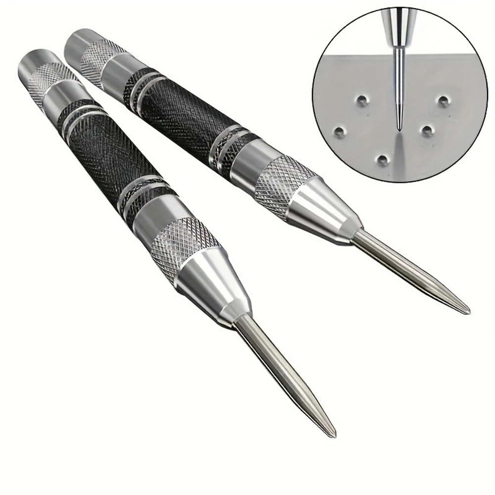 2pcs 128mm Automatic Spring Loaded Center Punch Set, for Metal Wood Glass & Plastic, Woodworking Opener Locator Punch Hole Tools