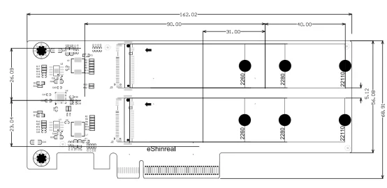 PCIe4.0 x8 zu Dual-Port M.2 NVMe SSD-Adapter unterstützt 2260/2280/22110, unterstützt PCIe 5.0 Geschwindigkeiten – Detail 2