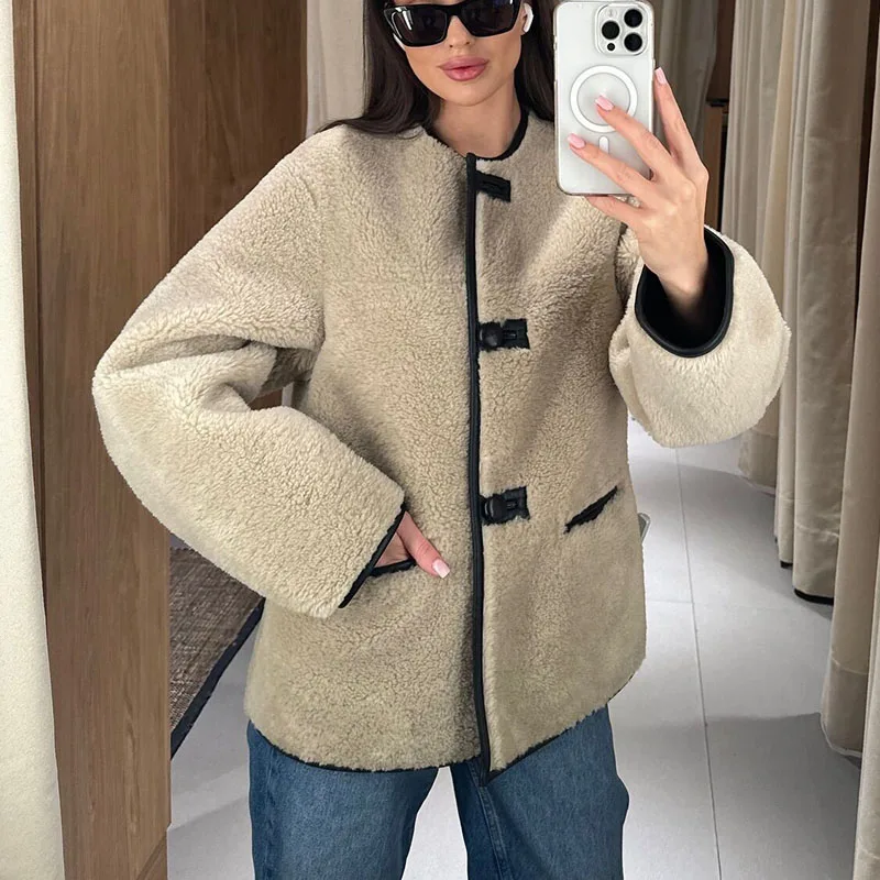 autunno inverno o collo giacche di peluche femminile addensare caldo outwear donna cappotto invernale cappotto da donna casual Abbigliamento donna 2025