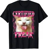 New Arrival Mens Clothes Tee Shirt Homme Certified Freak Eating Cement Unhappy Cat Funny Cat Expression Pack Short Sleeved