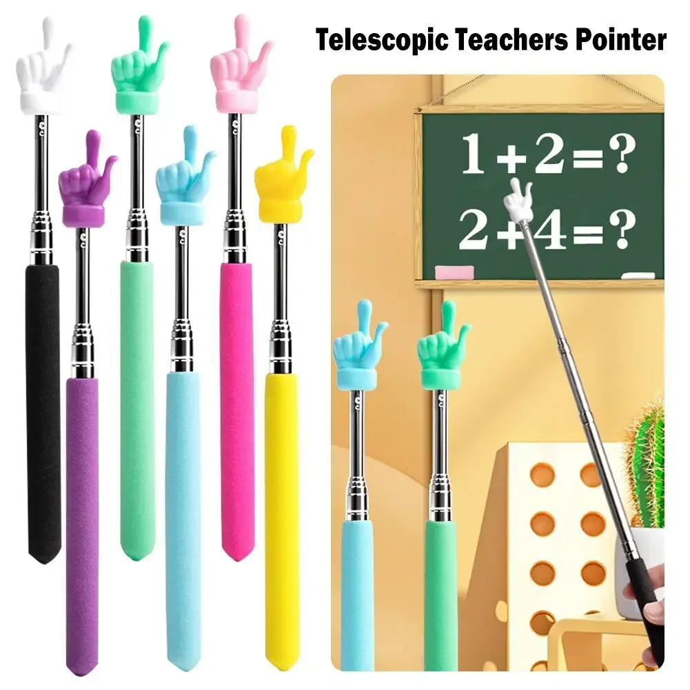 Ponteiro telescópico retrátil do professor, Finger Design, Aço inoxidável, Ensino escolar, Stick Suprimentos para sala de aula