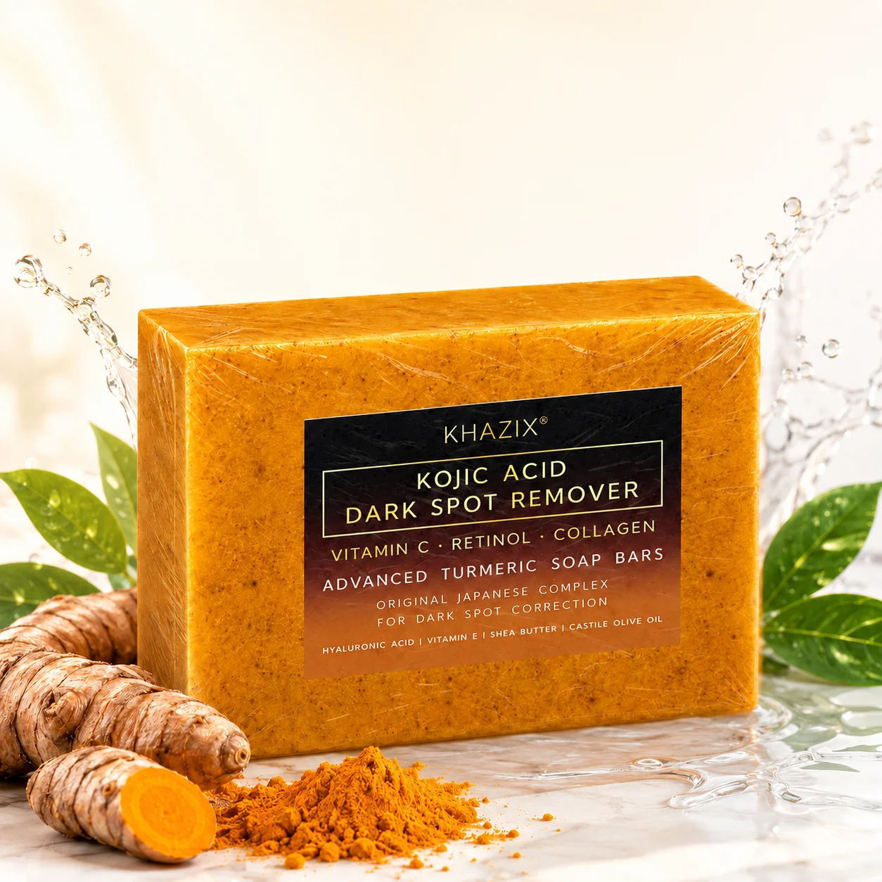 Kojic Acid Soap Bar with Turmeric, Vitamin C, Retinol & Collagen, Gentle Cleansing Face and Body Soap for Daily Skin Care
