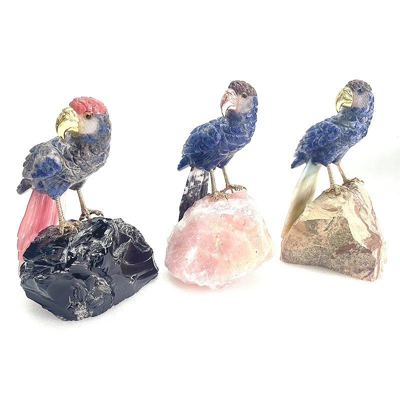 Neu bei dekorativen Kristallhandwerk, geschnitzte Papageienvögel und Stein, gemischte Quarzgeschenke