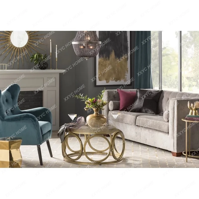 LXLight luxury living room solid wood coffee table stainless steel round minimalist creative round table negotiation table