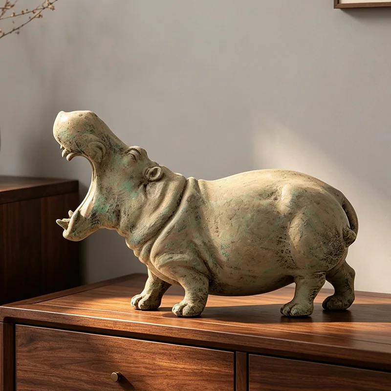 Hippos Figurine Simulated Animal Sculpture Clay Hippo Animal Resin Handicraft Decorative Figurines Home Decoration Accessories