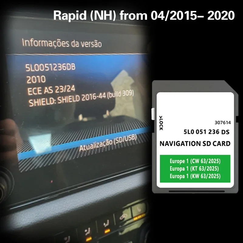 

Fitting for Skoda Rapid (NH) from 04/2015-2020 Mib2 Greece UK Hungary Map SD 32GB Card