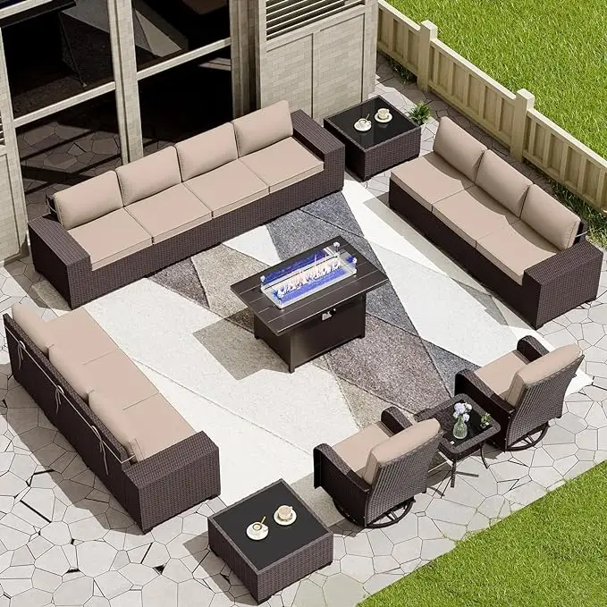 Conjunto de muebles de Patio al aire libre, sofá seccional, silla mecedora de conversación