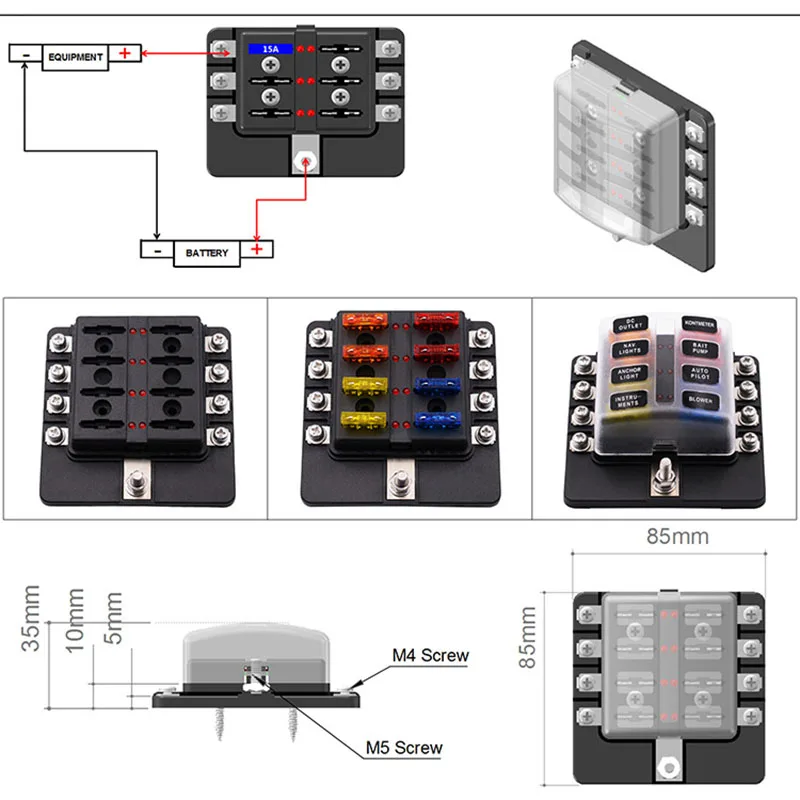 Universal Car 6 Way 8 Way Blade Fuse Terminal Block Auto Track Fuse Holder Box Wiring Power Connector Switch With Light 12V 24V