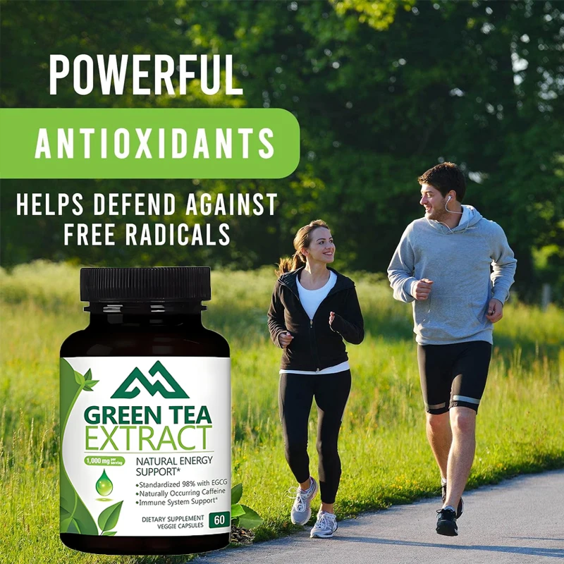 

Green Tea Extract Capsules 1000mg 3x Natural Energy Contains Polyphenols Mild Caffeine 60 Capsules