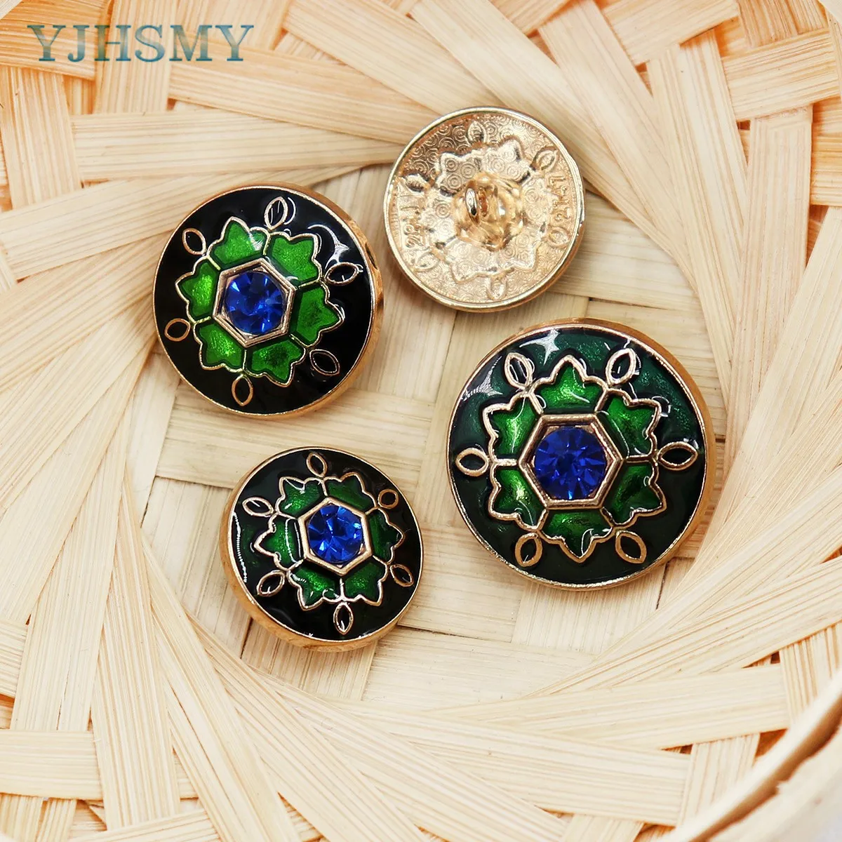 10 pcs Blue Rhinestones Inlaid Retro Round Metal Shank Sewing Coat Buttons, Decorative Blazer Clothes Luxury Buttons for Crafts