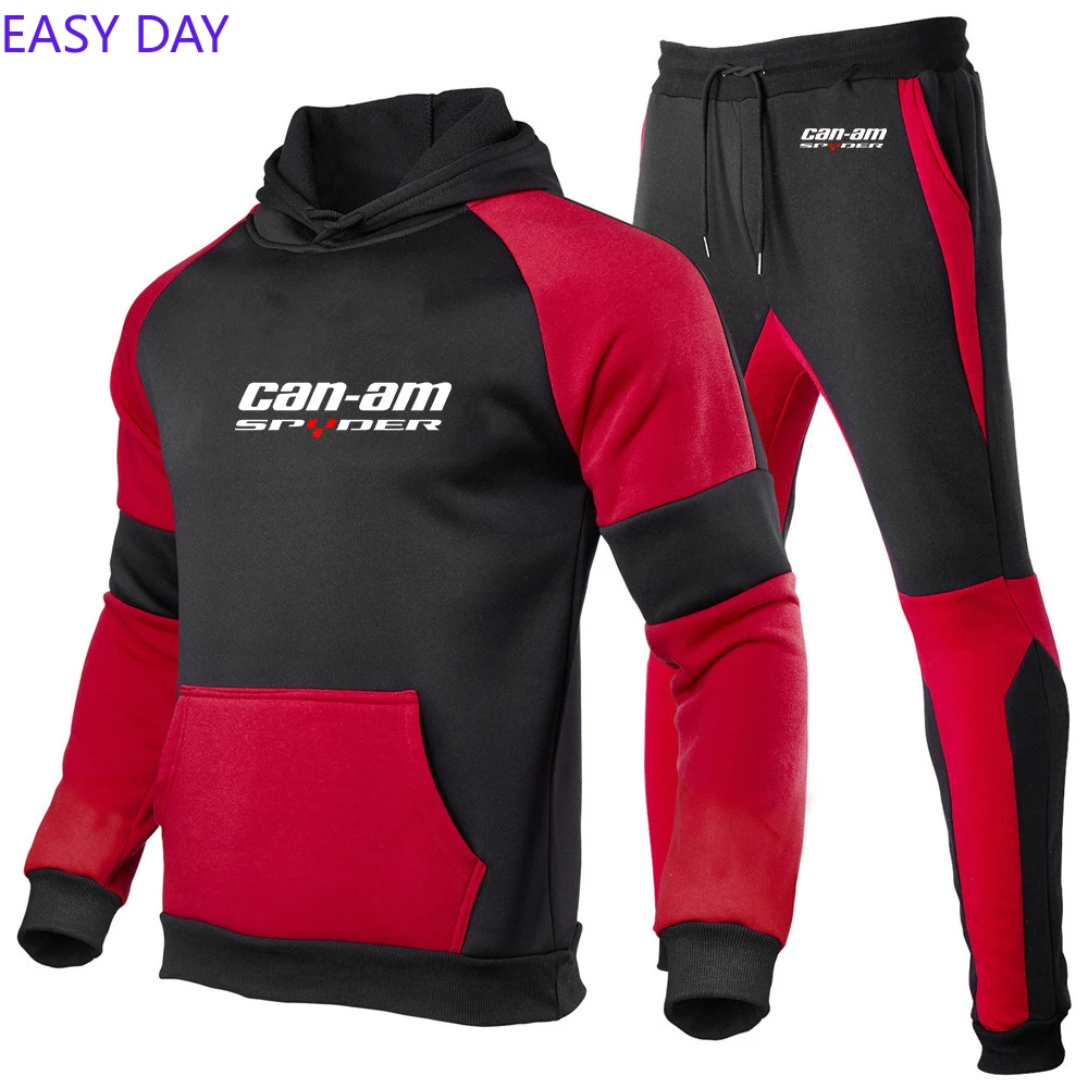 

2024 New CAN-AM BRP color matching suit for men blank contrasting color splicing sportswear, comfortable casual running Set