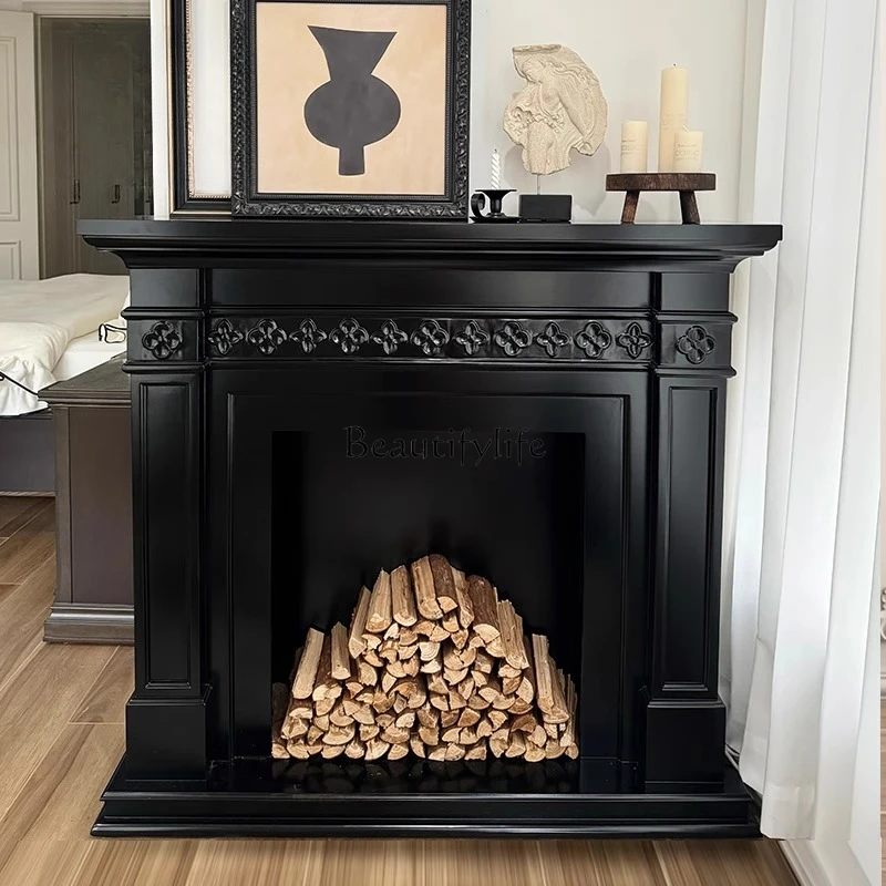 

Fireplace engraved French retro fireplace decorative storage American household medieval side cabinet