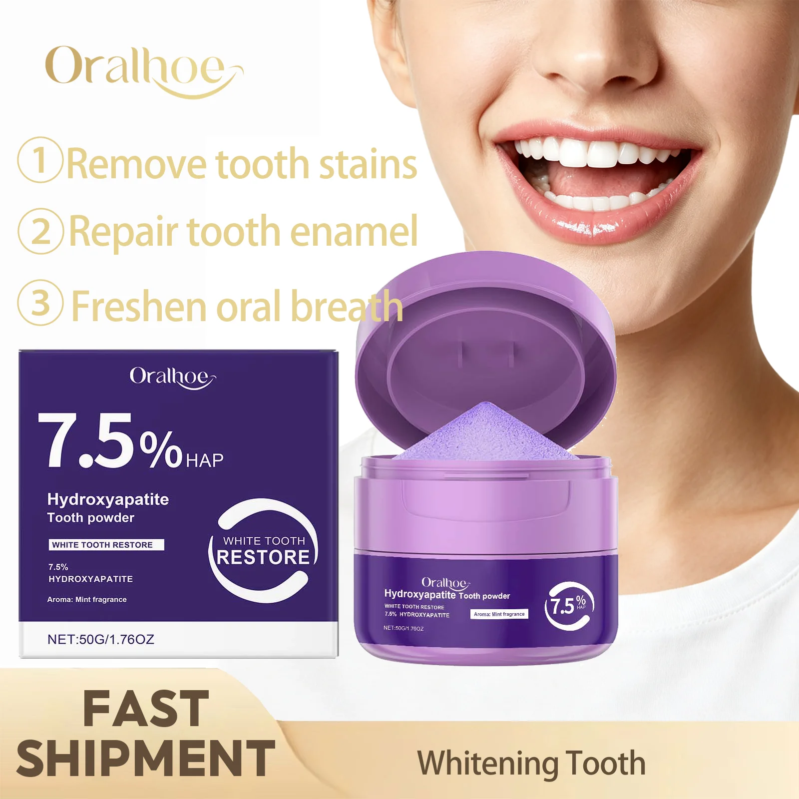 Whitening Tooth Powder Mild Oral Care Gently Remove Surface Stains Whiten Teeth Repair Tooth Enamel Protect Gums Freshen Breath