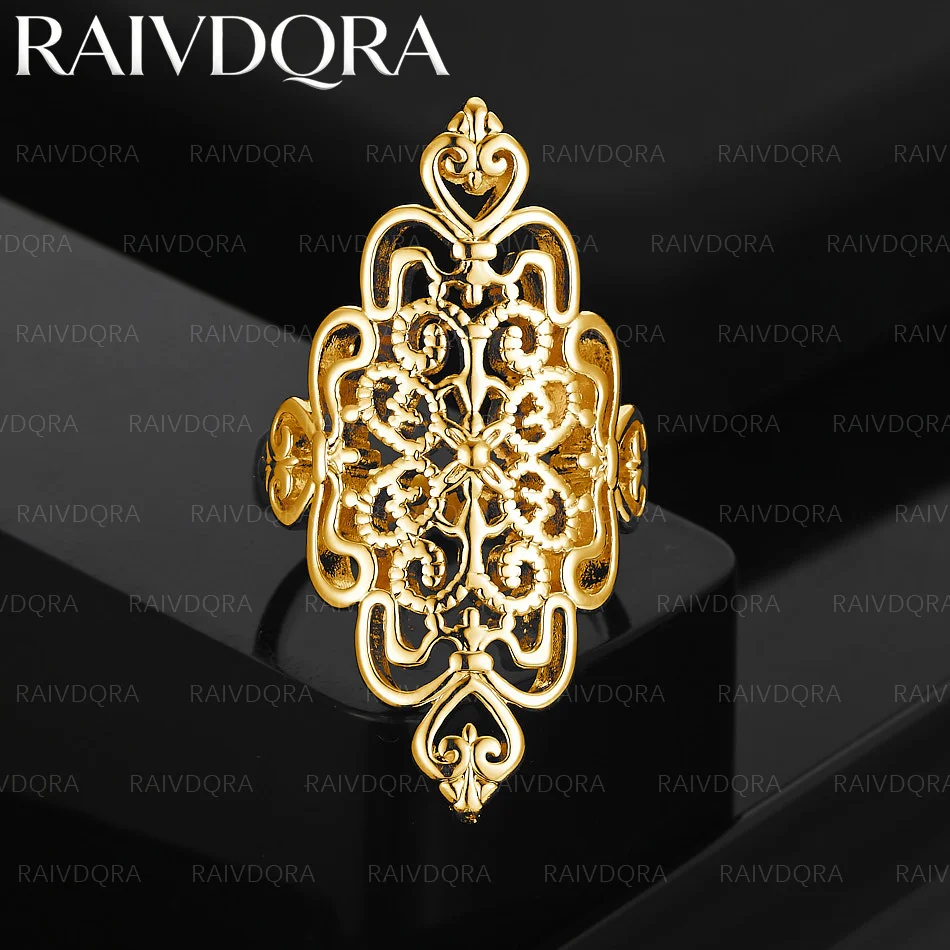 18K Gold Plated Retro Hollow Pattern Ring For Women Men Grace Jewelry Trend Fashionable Birthday Party Gift