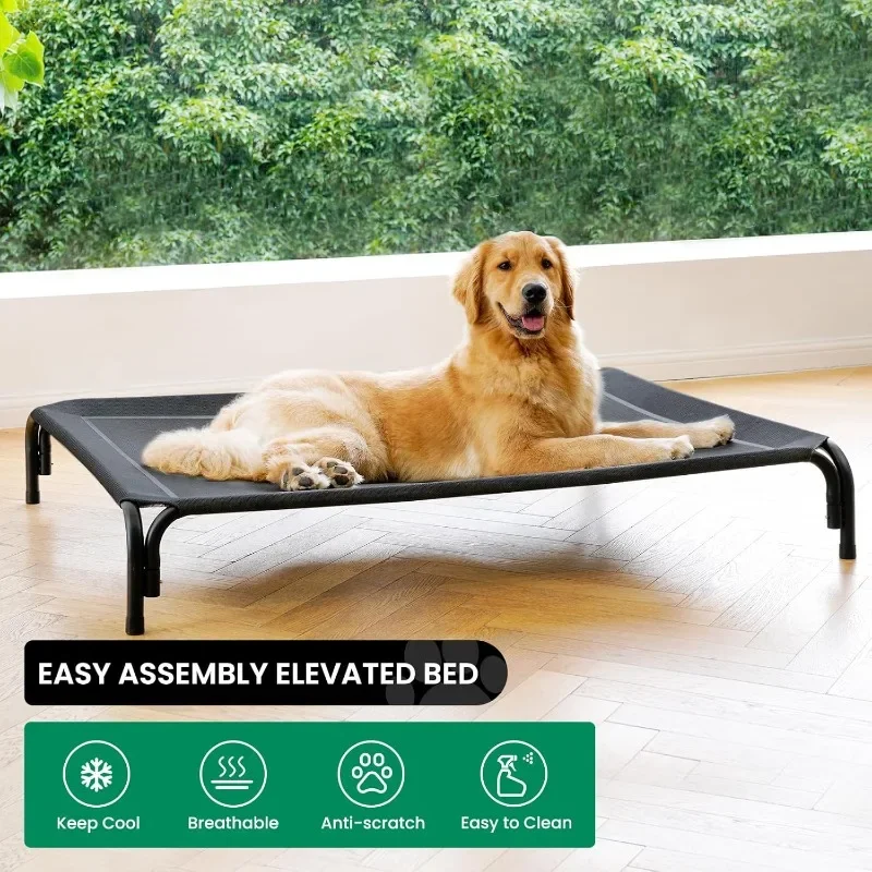 Elevated Dog Bed Raised Outdoor Dog Cot for Extra Large Dogs, Installation Requires No Tools, Frame with Washable Cooling