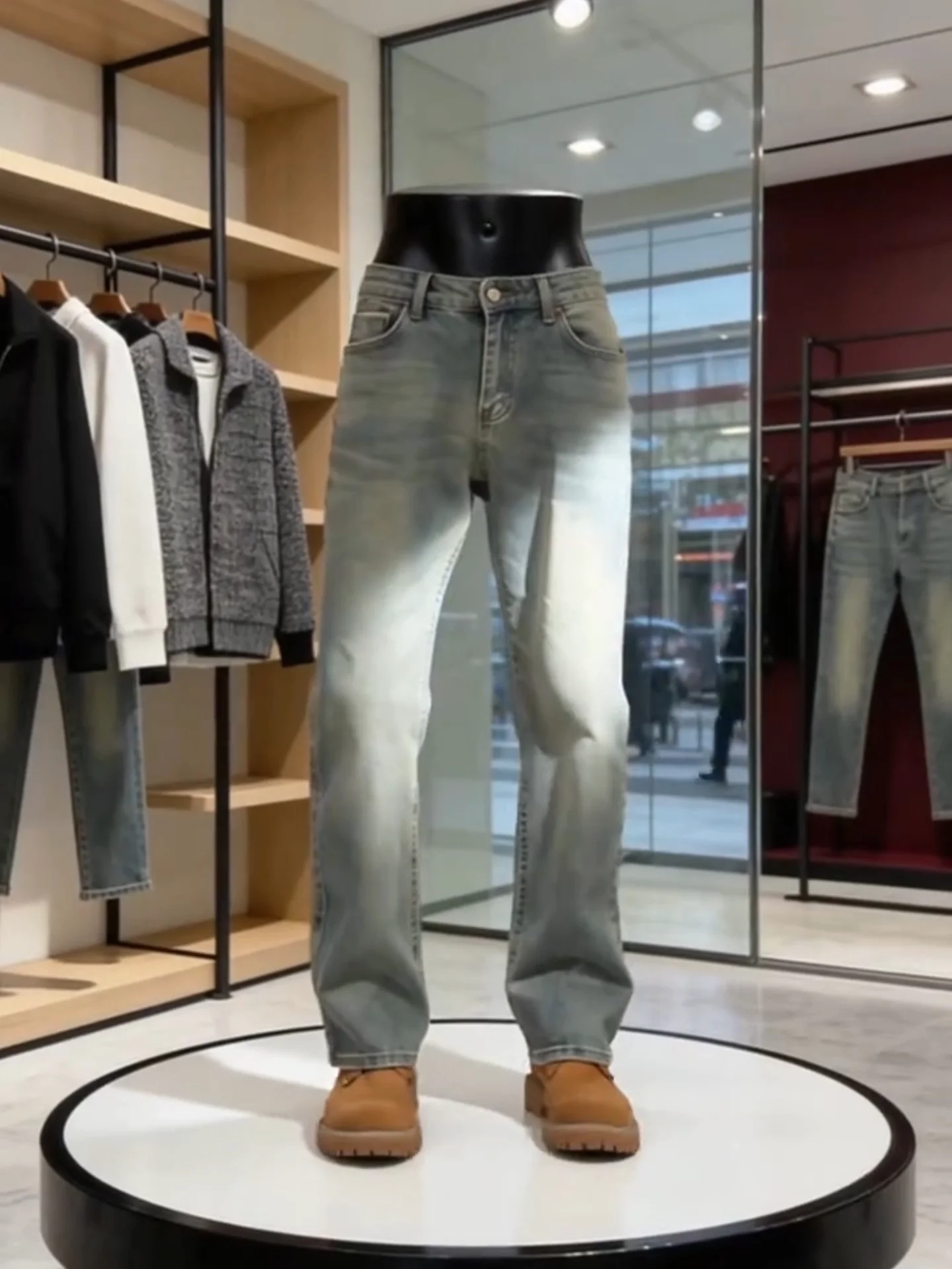 Retro American Vibe Blue Jeans Men Slimming Straight Leg Knife  Flare Pants for Teenagers Youthful Popularity