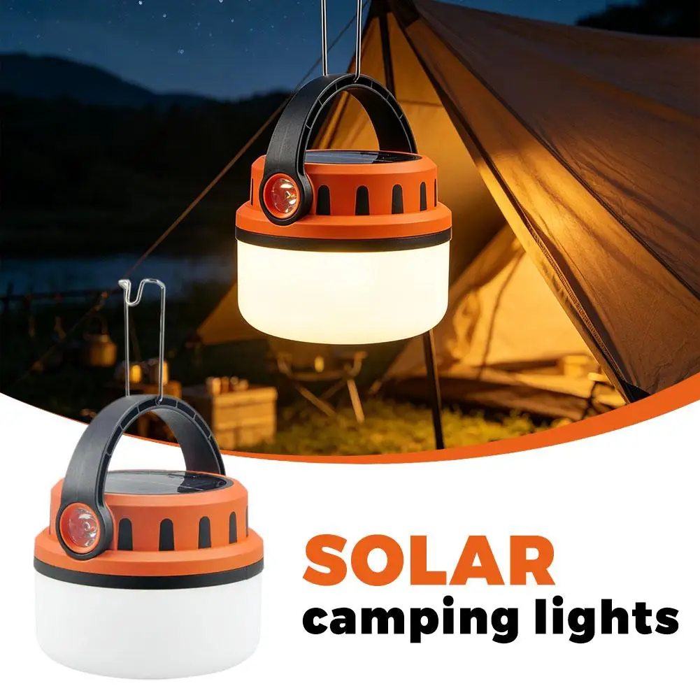 Solar Rechargeable Camping Lantern With Hanging Hook, Ultra Long Lasting LED Tent Light Emergency Power Outage Lamp For Outdoor