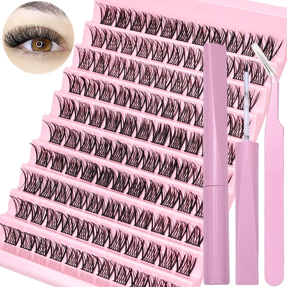 110Pcs D Curl Eyelash Extension Kit with Eyelash Adhesive, Tweezers and Sealant for use at home