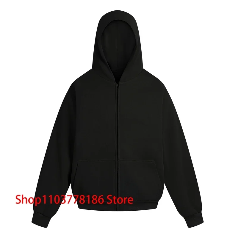 High Street Kanye West Hoody Sweatshirt Double-deck Zipper Hoodie Coats Solid Color Simple Men Women KANYE WEST Pullover