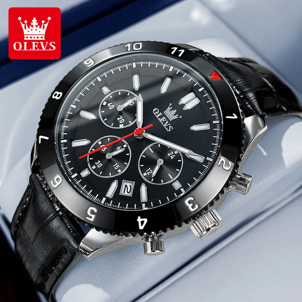 

OLEVS TY711 Exclusive Quartz Watch Fashion Leather Strap Simple Classic Chronograph Auto Date Waterproof Luminous Wristwatch Men