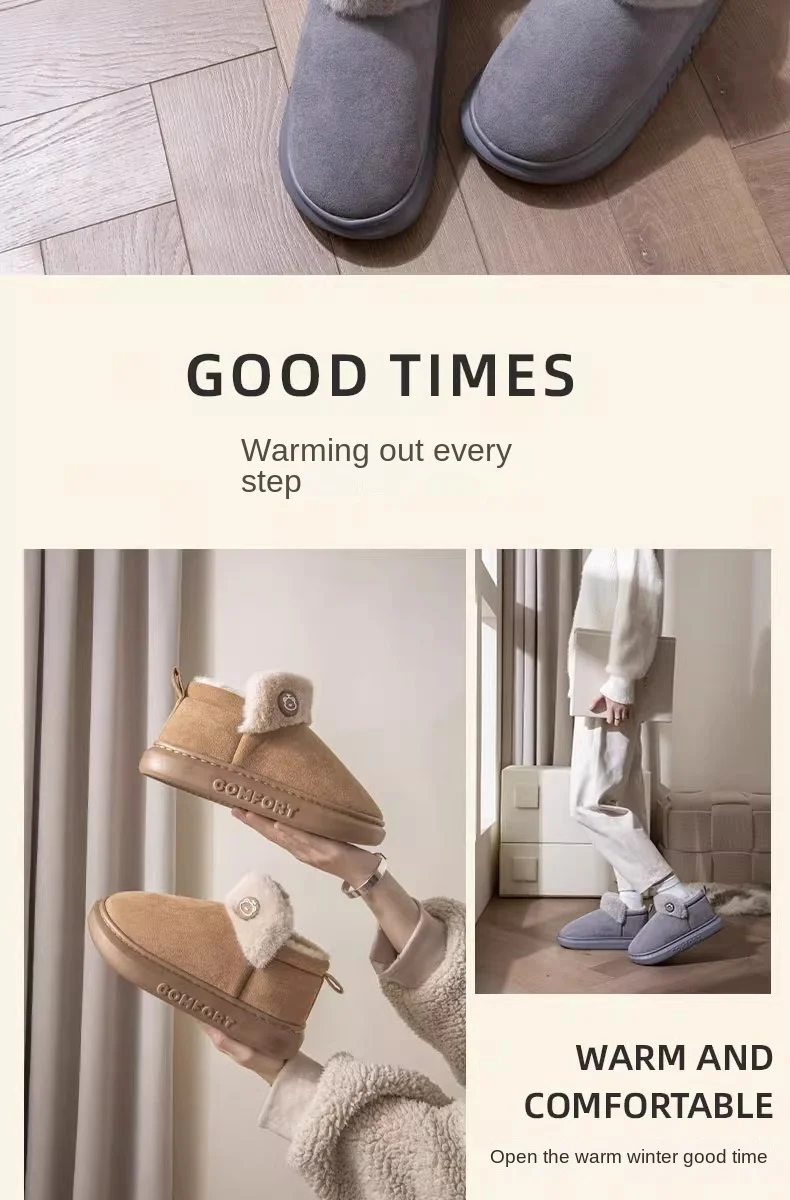 Winter Warme Hausschuhe Indoor Outdoor Baumwolle Plüsch Schuhe Eva Leichte Gemütliche Pelz Futter Für Männer Frauen Familie Komfort – Detail 14