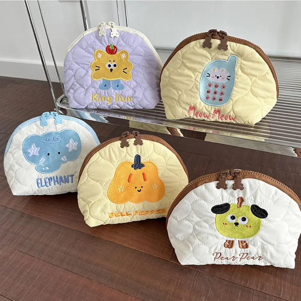 

Kawaii Multifunctional Embroidery Cosmetic Bag Puppy Handheld Cartoon Toiletry Bag PP Cotton Small Lipstick Bag Girls
