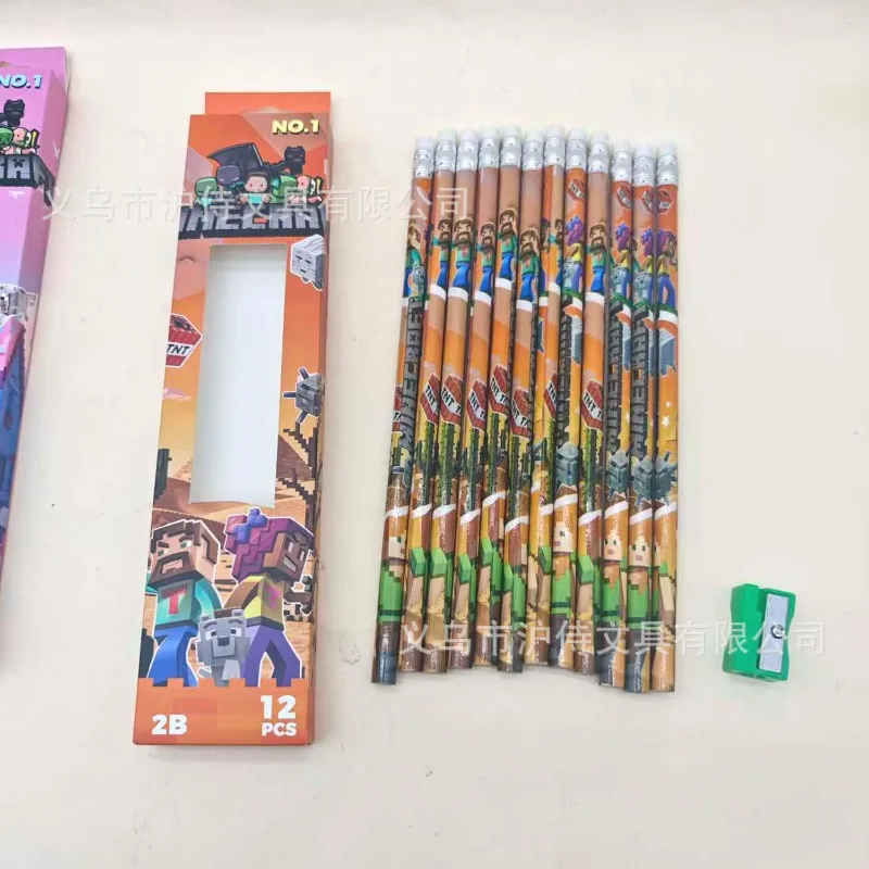 

Cartoon 4 Boxes Game Minecrafts Series Boxed Pencil Suit Creativity Printing 2B Pencil Own Pencil Sharpener Boys Stationery
