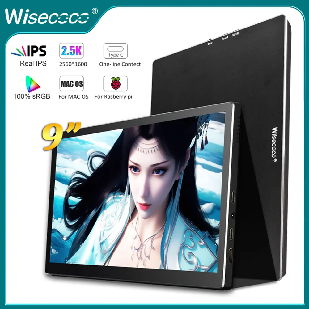 

Wisecoco 2.5K 9 inch IPS Touchscreen Portable Monitor Type-c HDMI for Raspberry Pi 3 B+/4b Secondary Screen for Mac Laptop PC