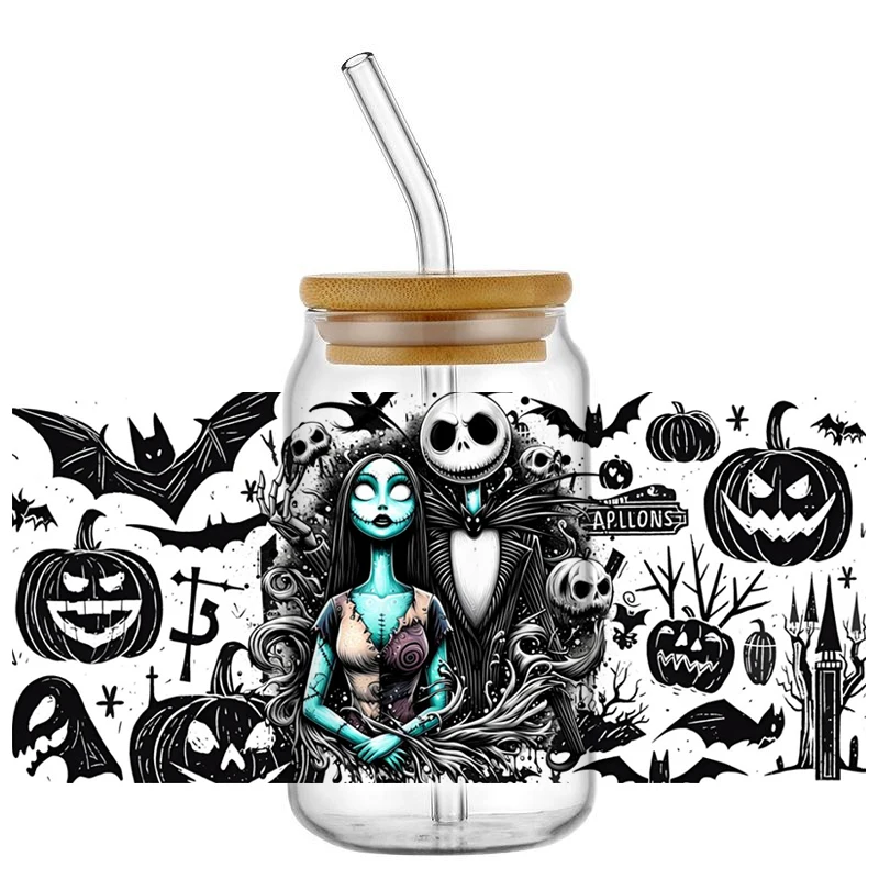 16OZ Bride and wife and Halloween Thematic Series Transfer Decals Uv Dtf Cup Wrap Sticker  Waterproof for Libbey Glass Can Cu