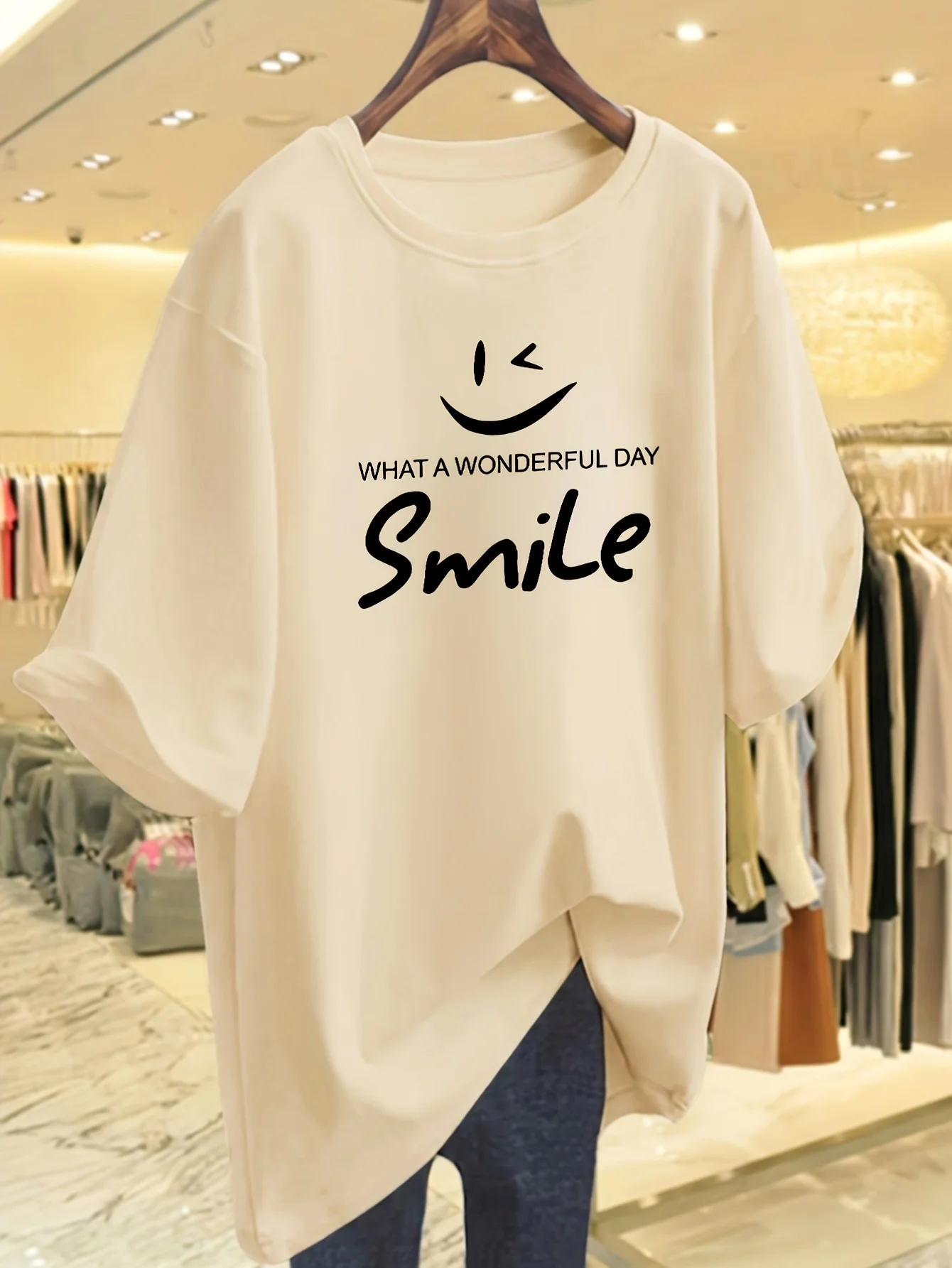 Smiling Face Letter Printed Short Sleeved Casual and Fashionable Round Neck Design Men's and Women's Summer Street Tops