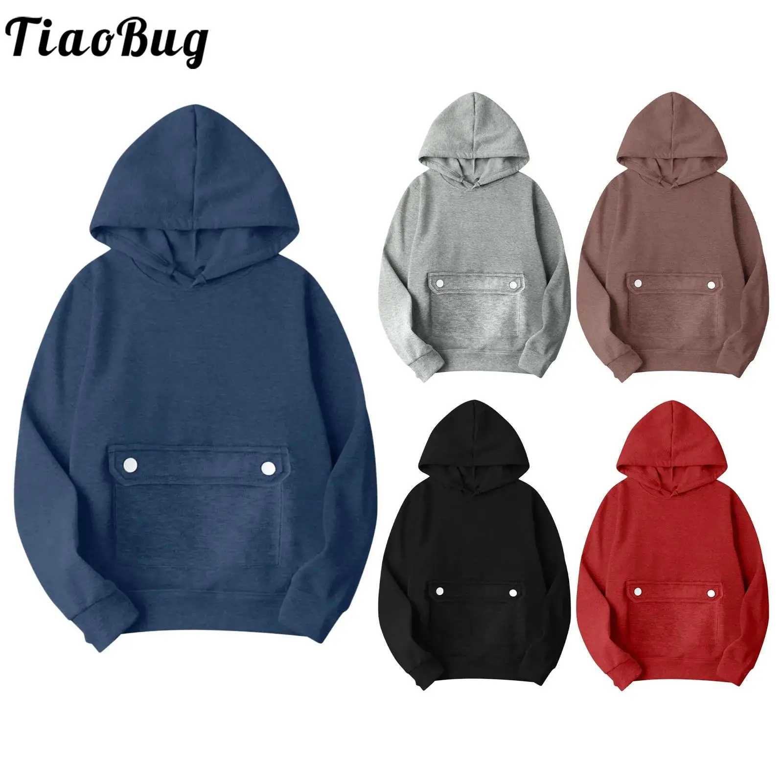 

Women Loose Fit Hooded Sweatshirt Drawstring Hood Long Sleeve Big Flap Pocket Pullover Shirt Top for Daily Wear Vacation Sports