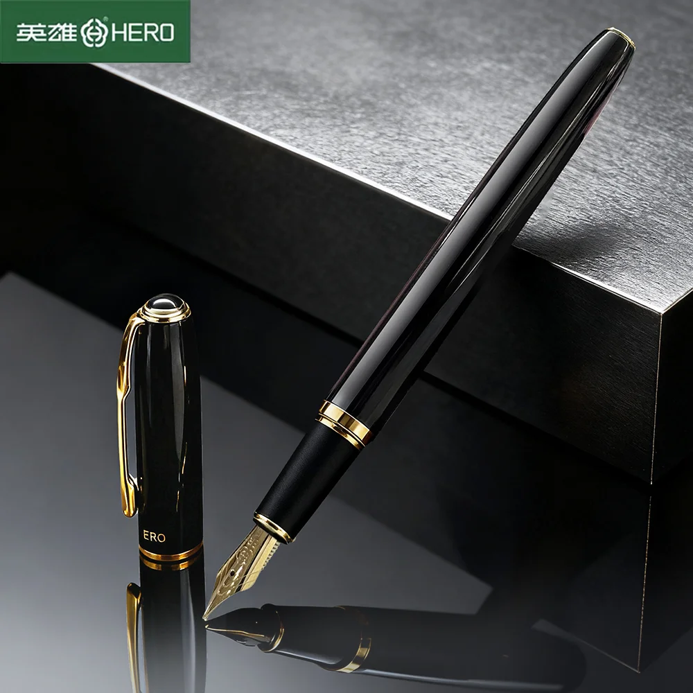 

HERO E522 Metal Fountain Pen, Anti-Slip Matte Grip & 2-IN-1 Filling, 2-Color Nib Options, Student Set No Ink