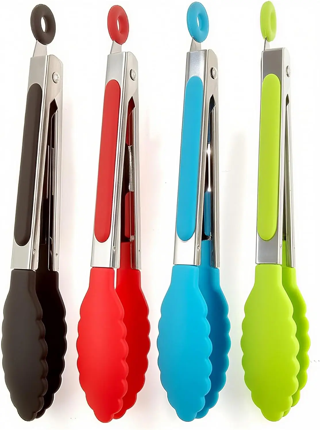 

4-Piece Silicone Kitchen Tongs, 7-Inch Non-Slip Grip with Stainless Steel Handle and Heat-Resistant Design