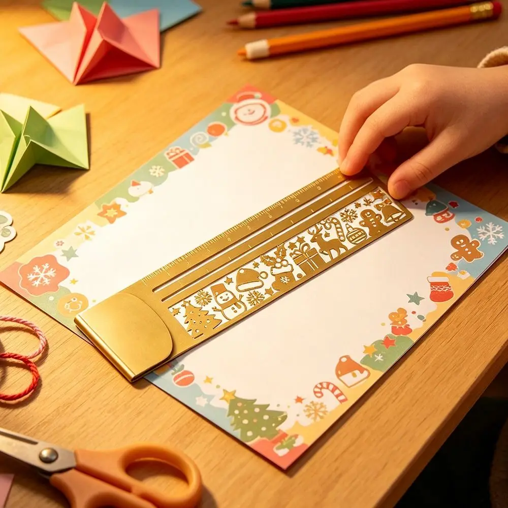 Brass Bookmark Ruler Hollow Cute Patterns Stencil Straight Ruler Multi-functional Journal Decorative Ruler Kids Students