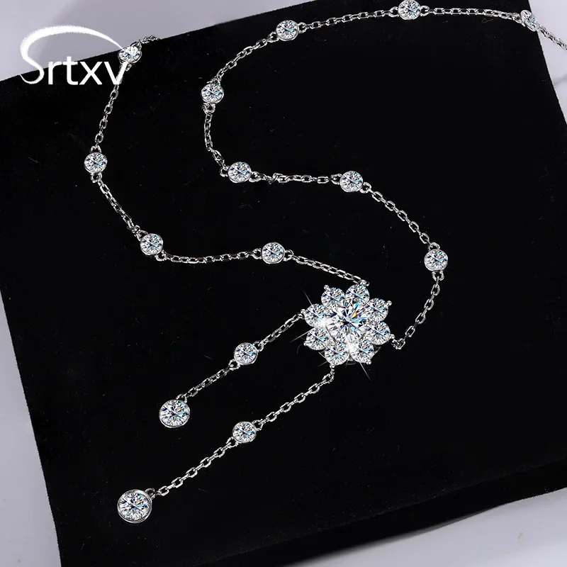 1CT D Color Moissanite Bubble Necklace for Women S925 Sterling Silver Sunflower Diamond Tassel Neck Chain Wedding Party Gift GRA