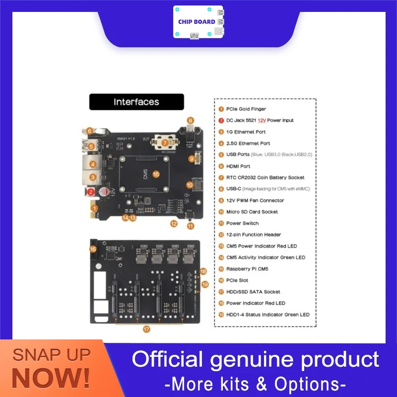 Geekworm XNAS1 Raspberry Pi CM5 4 Bay 3.5 Inch SATA NAS Storage Enclosure and Expansion Kit