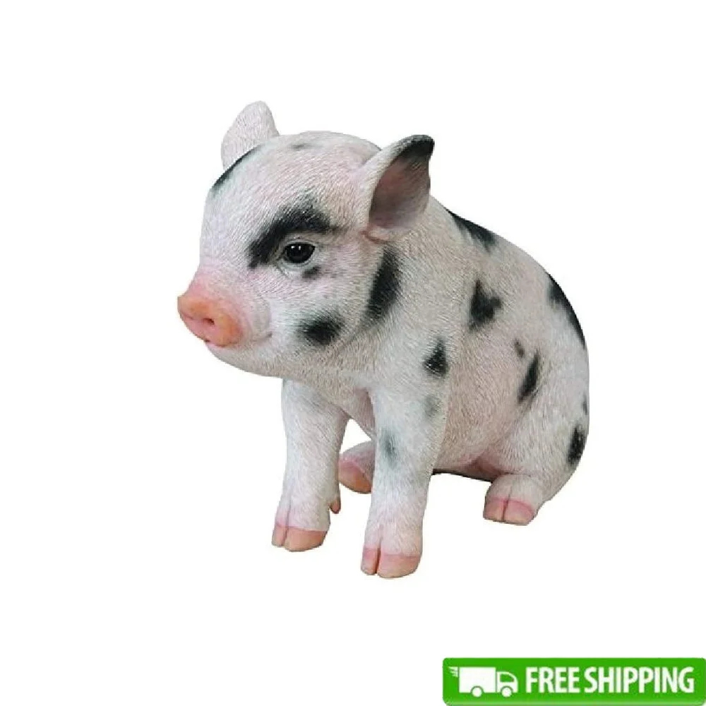 

Sitting Baby Pig Statue with Black Spots Realistic Polyresin Garden Decor Lifelike Indoor Outdoor Home Office Unique Gift