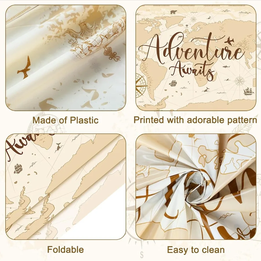 3 Pcs Adventure Awaits Tablecloth Travel Party Decorations Bon Voyage World Map Table Cloth Plastic Disposable Table Cover for