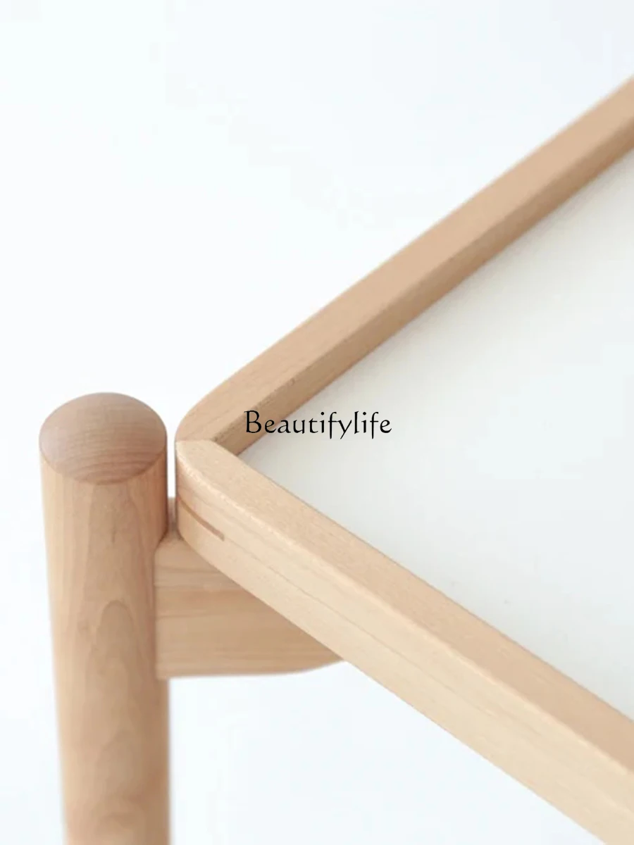 Japanese-style movable folding solid wood sofa side few with wheels log double-layer storage small coffee table