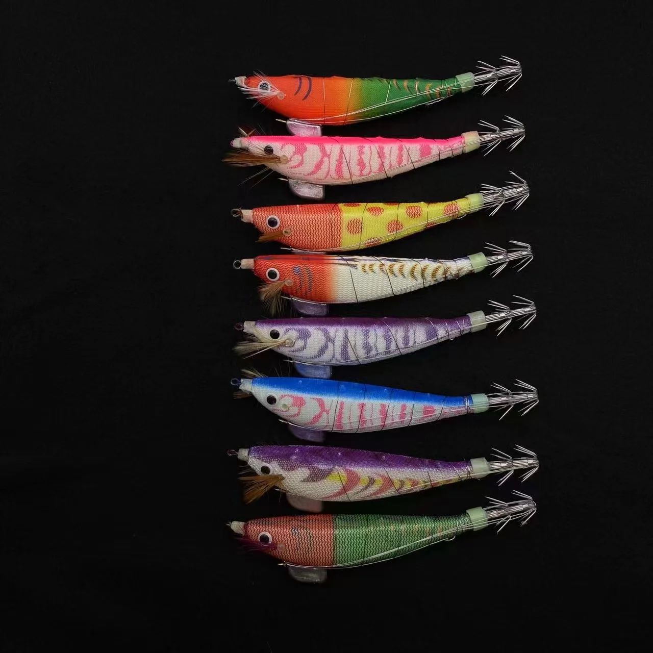 10Pcs 11CM 12G Artificial Wood Shrimp Lures with Squid Hook Luminous Wobblers Jig for Sea Fishing Cuttlefish Octopus Tackle