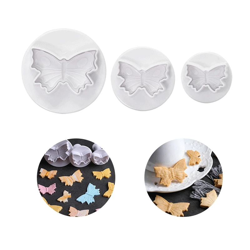 3pc Butterfly cookie Cutters Biscuit Mold Cake Fondant Sugarcraft Butterfly Shape Cookie Stamp for Cake Decorating Pastry Slicer