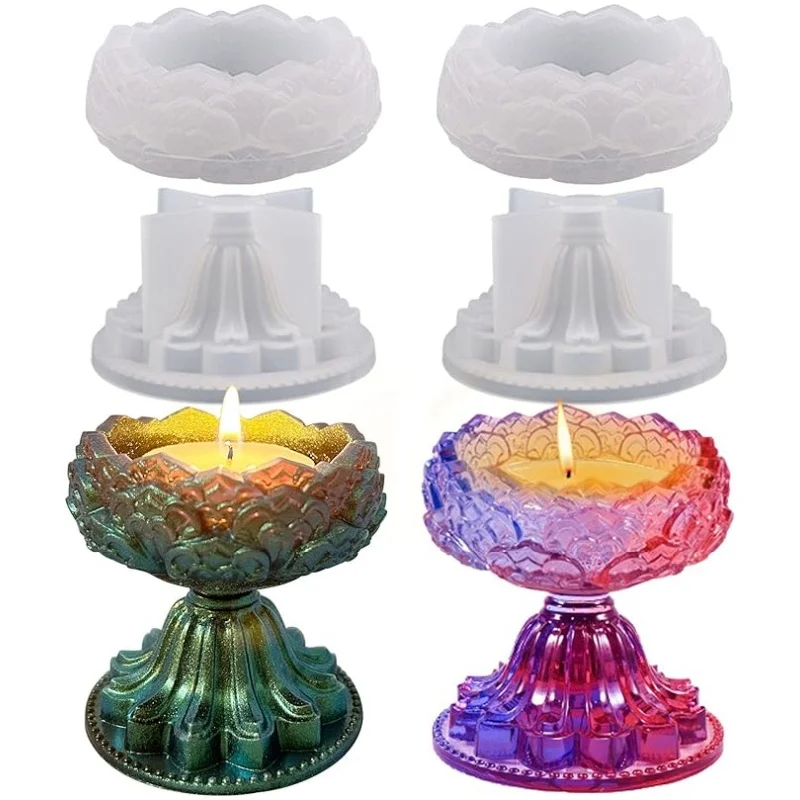 DIY Lotus-Candlestick Silicone Mold Lotus Bracket Resin Mold Lotus Tray Ornaments Epoxy Casting Mold Home Decoration