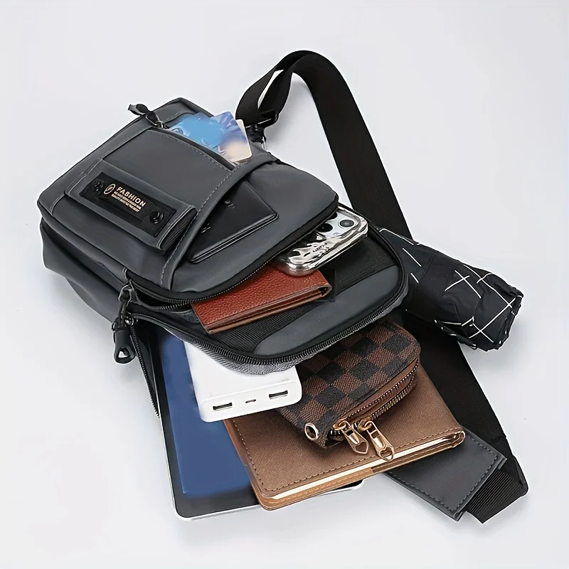 Multifunktionale Outdoor-Herren-Brusttasche, stilvolle Nylon-Umhängetasche, lässig, Sport, mehrere Fächer, Umhängetasche – Detail 2