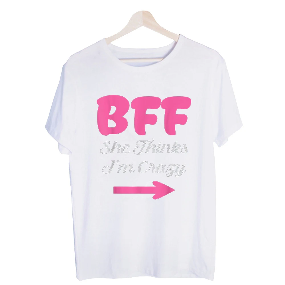 Women's BFF Slogan Graphic Tee, Short Sleeve Crew Neck T-Shirt for Casual Daily Wear and Friend Outings