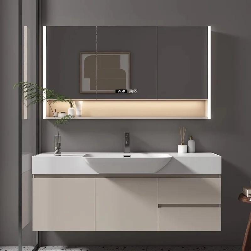 Cream style skin-feeling big belly all-in-one basin bathroom wash basin wash basin bathroom cabinet combination