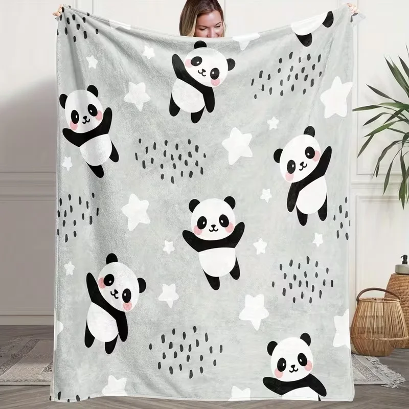 Lovely Panda Star Rain‑drop Print Throw Blanket, Soft Lightweight Flannel Blanket for Blanket for Indoor Rest and Daily Use