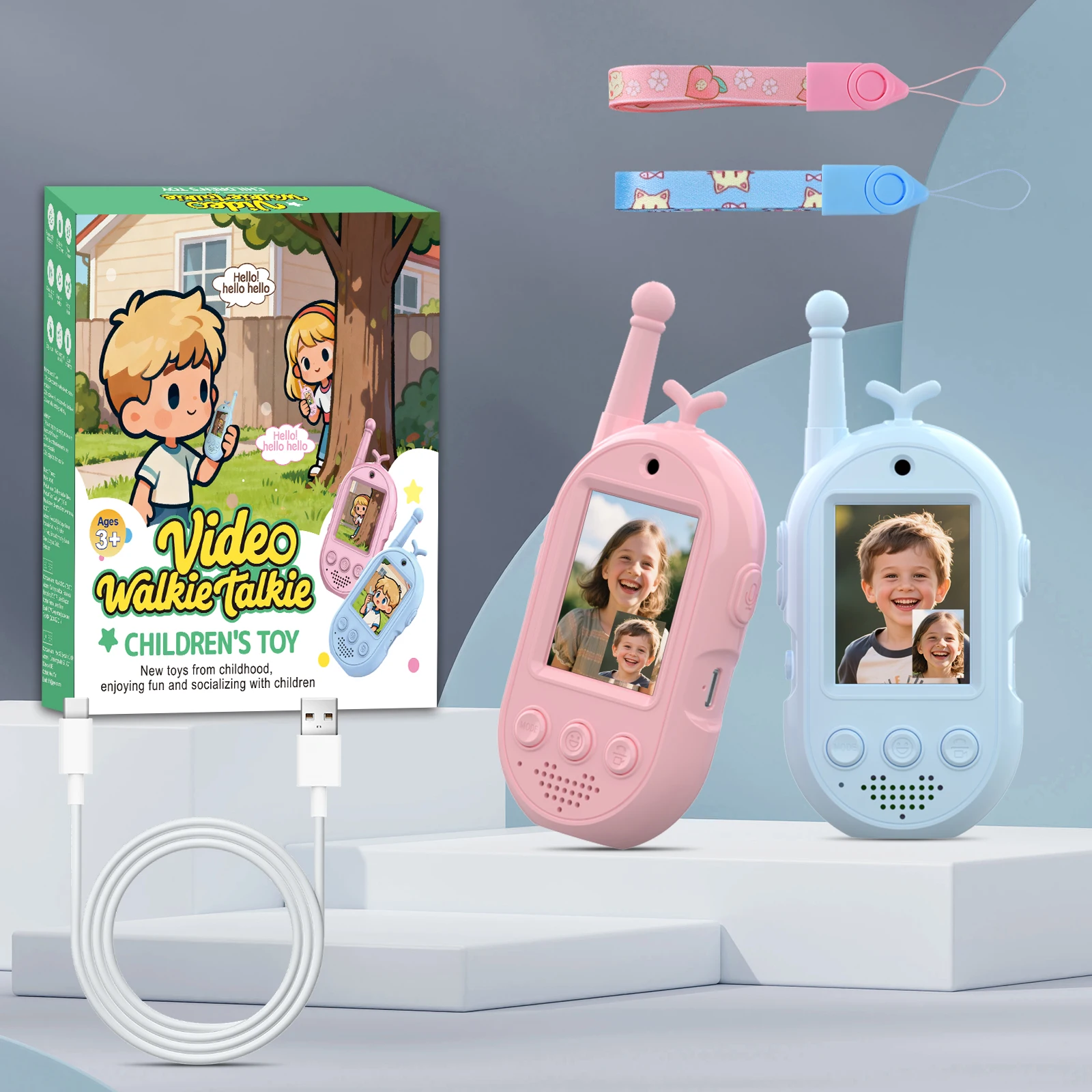 2 sztuki zabawek walkie-talkie dla dzieci, ładowalne zabawki dla maluchów z kamerą HD i zmieniaczem głosu, zabawki interkomowe o dużym zasięgu