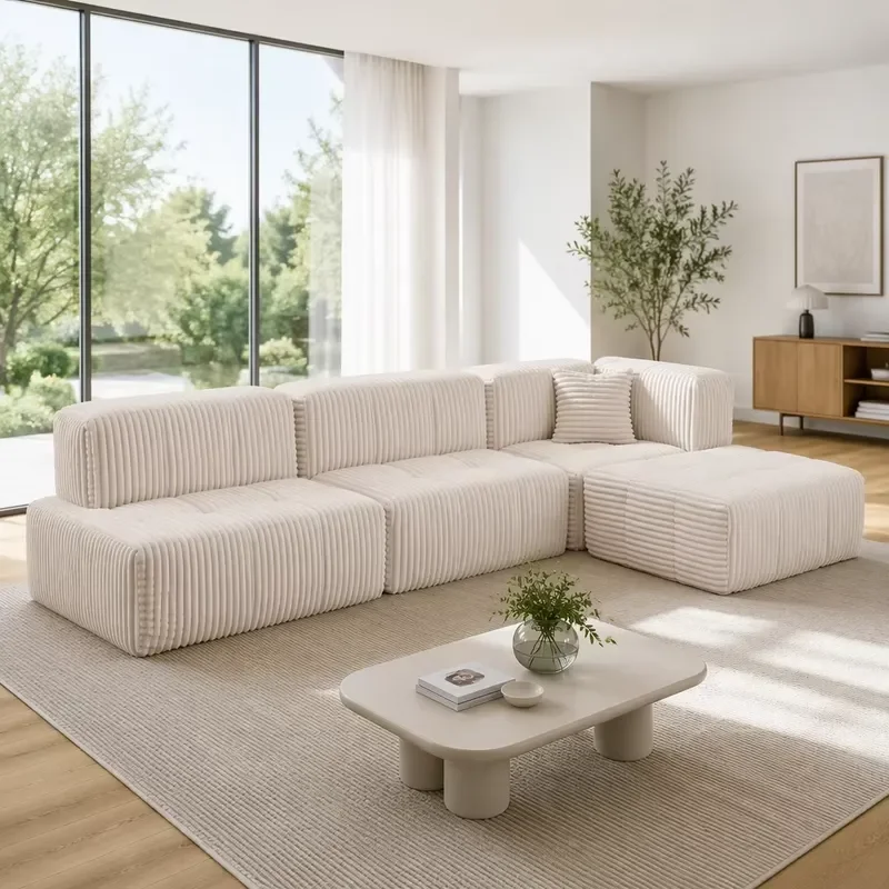 Space Saving L Shape Compression Sofa Set for Living Room Hotel and Apartment Full Foam Fabric Sofa Sturdy Easy Assemble